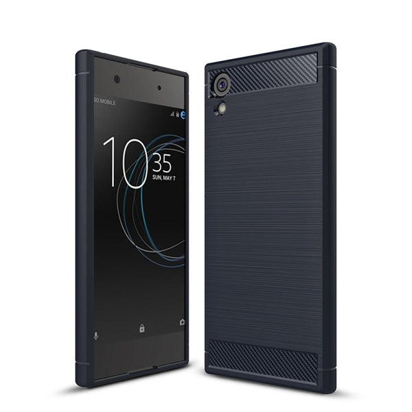 For Sony Xperia XA1 Brushed Texture Carbon Fiber Shockproof TPU Rugged Armor Protective Case(navy)