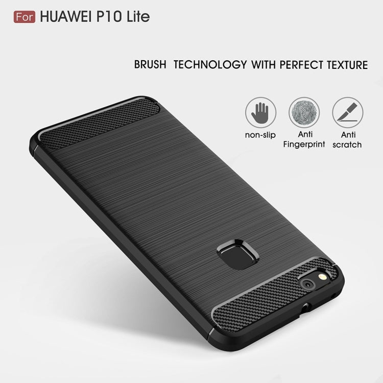 For Huawei P10 Lite Brushed Carbon Fiber Texture Shockproof TPU Protective Cover Case (Black)