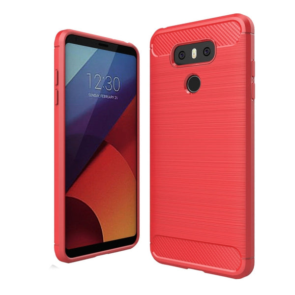 For LG G6 Brushed Carbon Fiber Texture Shockproof TPU Protective Cover Case (Red)