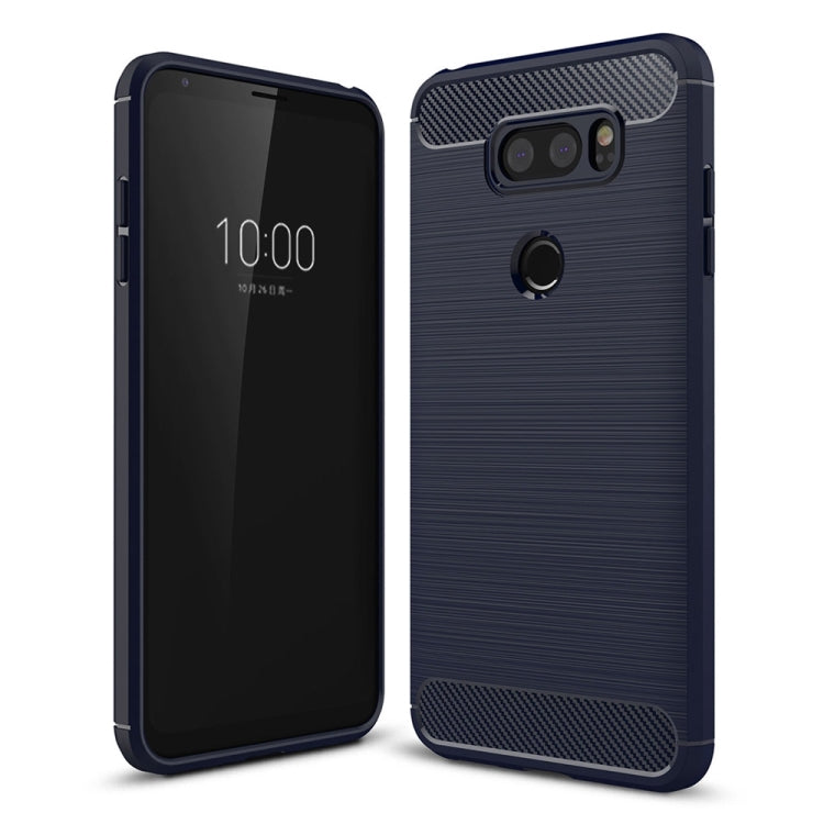 For LG V30 Brushed Texture Carbon Fiber Shockproof TPU Rugged Armor Protective Case (navy)