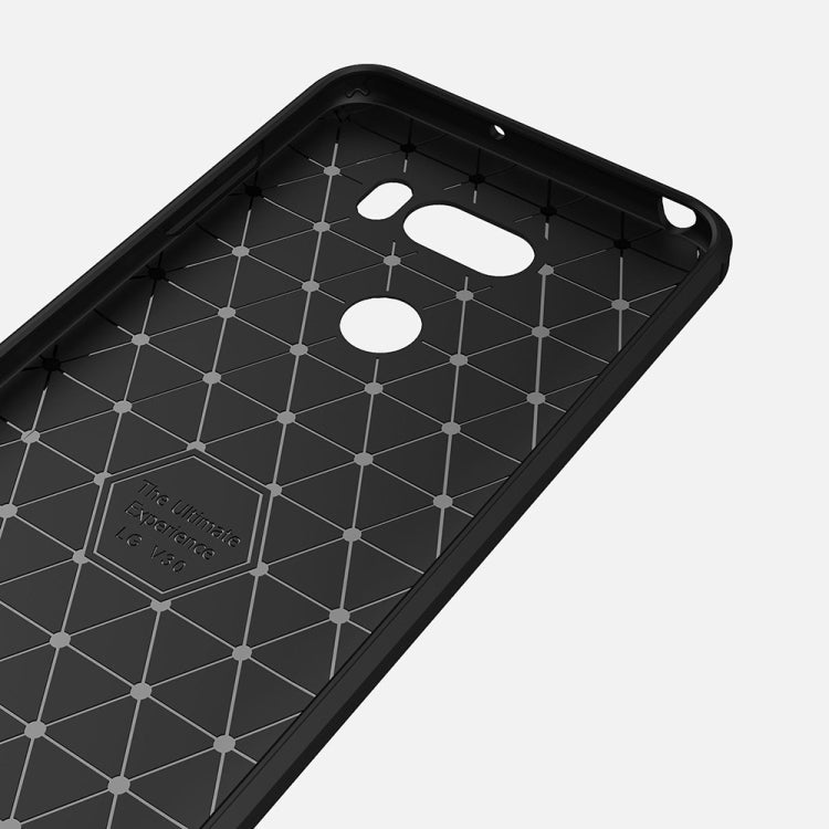 For LG V30 Brushed Texture Carbon Fiber Shockproof TPU Rugged Armor Protective Case (Red)