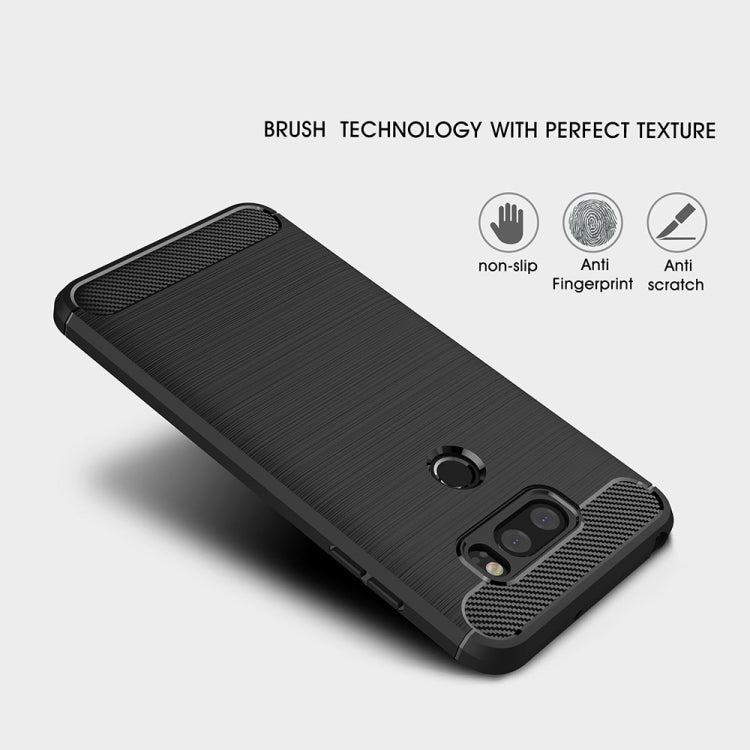 For LG V30 Brushed Texture Carbon Fiber Shockproof TPU Rugged Armor Protective Case (Red)