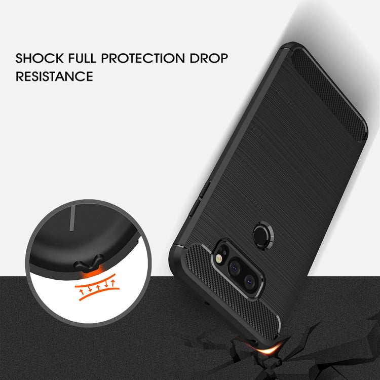 For LG V30 Brushed Texture Carbon Fiber Shockproof TPU Rugged Armor Protective Case (Red)