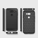 For LG V30 Brushed Texture Carbon Fiber Shockproof TPU Rugged Armor Protective Case (Red)