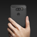 For LG V30 Brushed Texture Carbon Fiber Shockproof TPU Rugged Armor Protective Case (Red)