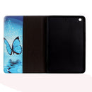 For iPad mini 1 / 2 / 3 Painting Blue Butterfly Pattern Horizontal Flip Leather Case with Holder