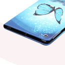 For iPad mini 1 / 2 / 3 Painting Blue Butterfly Pattern Horizontal Flip Leather Case with Holder
