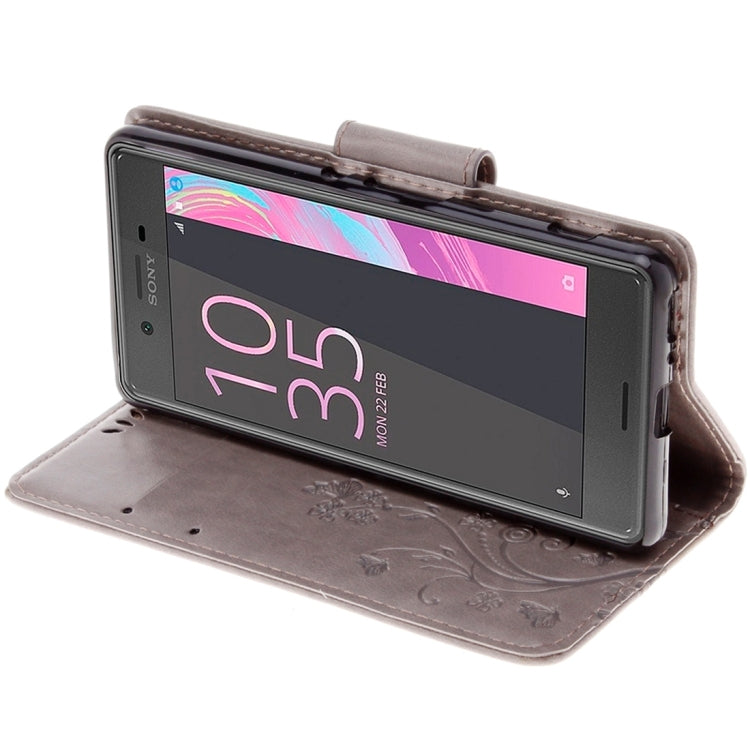 For Sony Xperia XA Butterflies Embossing Horizontal Flip Leather Case with Holder & Card Slots & Wallet & Lanyard(Grey)
