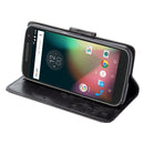 For Motorola Moto G (4rd gen) Plus Pressed Flowers Leather Case with Holder & Card Slots & Wallet(Black)
