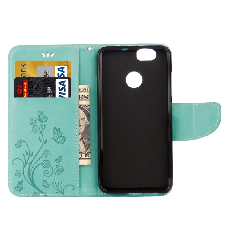 For Huawei nova Butterflies LOVE for Flowers Embossing Horizontal Flip Leather Case with Holder & Card Slots & Wallet & Lanyard(Green)