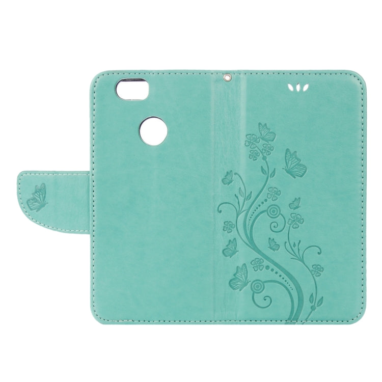 For Huawei nova Butterflies LOVE for Flowers Embossing Horizontal Flip Leather Case with Holder & Card Slots & Wallet & Lanyard(Green)