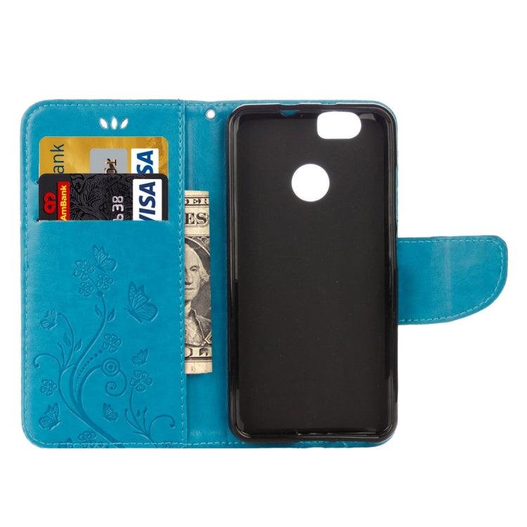 For Huawei nova Butterflies LOVE for Flowers Embossing Horizontal Flip Leather Case with Holder & Card Slots & Wallet & Lanyard(Blue)
