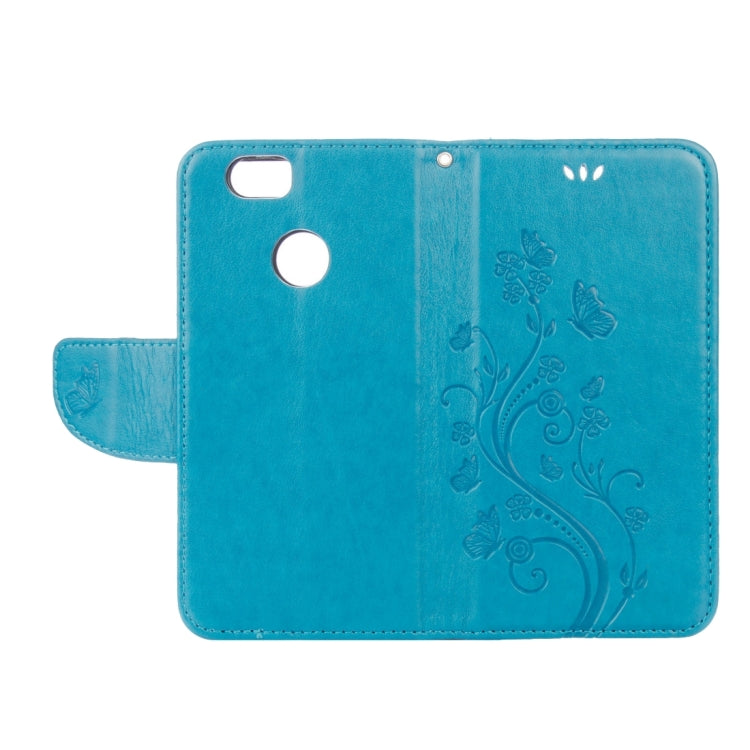 For Huawei nova Butterflies LOVE for Flowers Embossing Horizontal Flip Leather Case with Holder & Card Slots & Wallet & Lanyard(Blue)