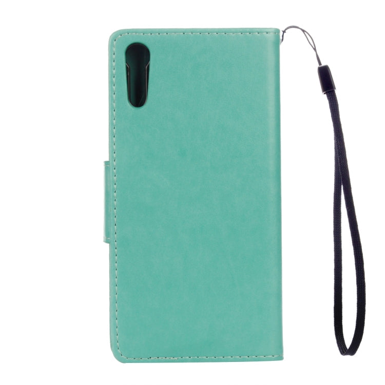 For Sony Xperia XZ Butterflies Love Flowers Embossing Horizontal Flip Leather Case with Holder & Card Slots & Wallet & Lanyard(Green)