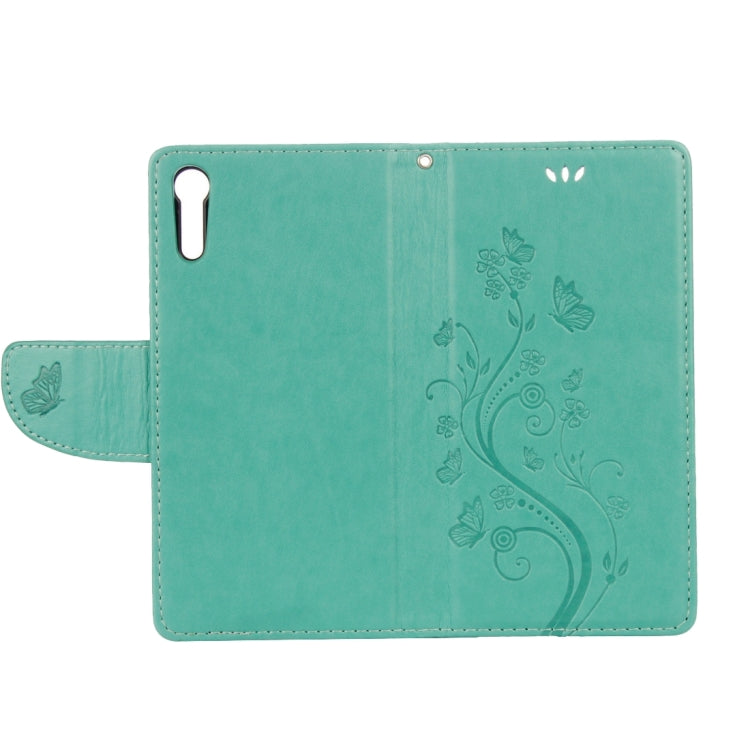 For Sony Xperia XZ Butterflies Love Flowers Embossing Horizontal Flip Leather Case with Holder & Card Slots & Wallet & Lanyard(Green)