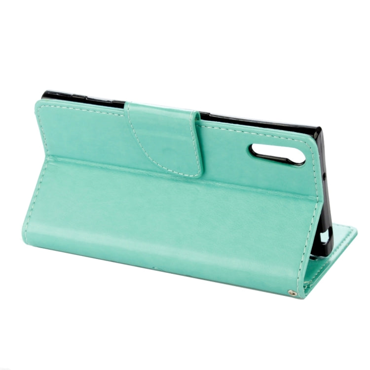For Sony Xperia XZ Butterflies Love Flowers Embossing Horizontal Flip Leather Case with Holder & Card Slots & Wallet & Lanyard(Green)