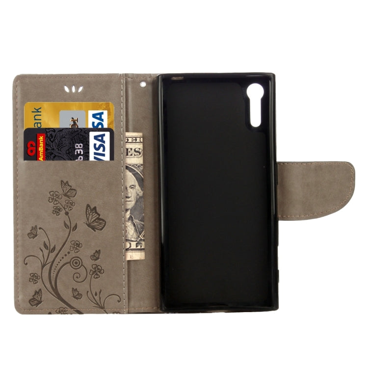 For Sony Xperia XZ Butterflies Love Flowers Embossing Horizontal Flip Leather Case with Holder & Card Slots & Wallet & Lanyard(Grey)