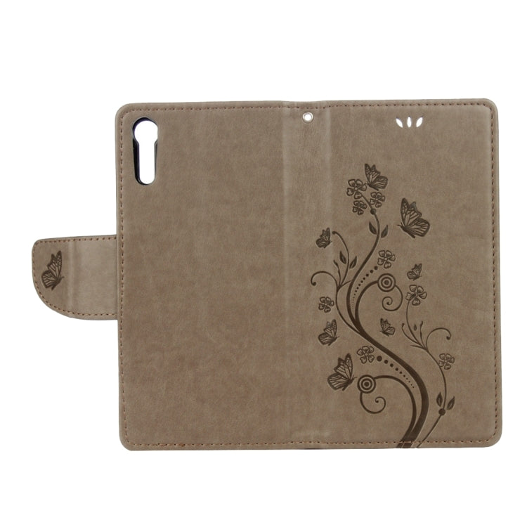For Sony Xperia XZ Butterflies Love Flowers Embossing Horizontal Flip Leather Case with Holder & Card Slots & Wallet & Lanyard(Grey)