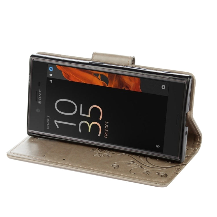 For Sony Xperia XZ Butterflies Love Flowers Embossing Horizontal Flip Leather Case with Holder & Card Slots & Wallet & Lanyard(Grey)