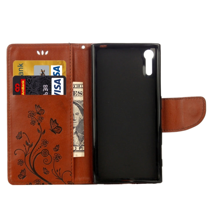 For Sony Xperia XZ Butterflies Love Flowers Embossing Horizontal Flip Leather Case with Holder & Card Slots & Wallet & Lanyard(Brown)