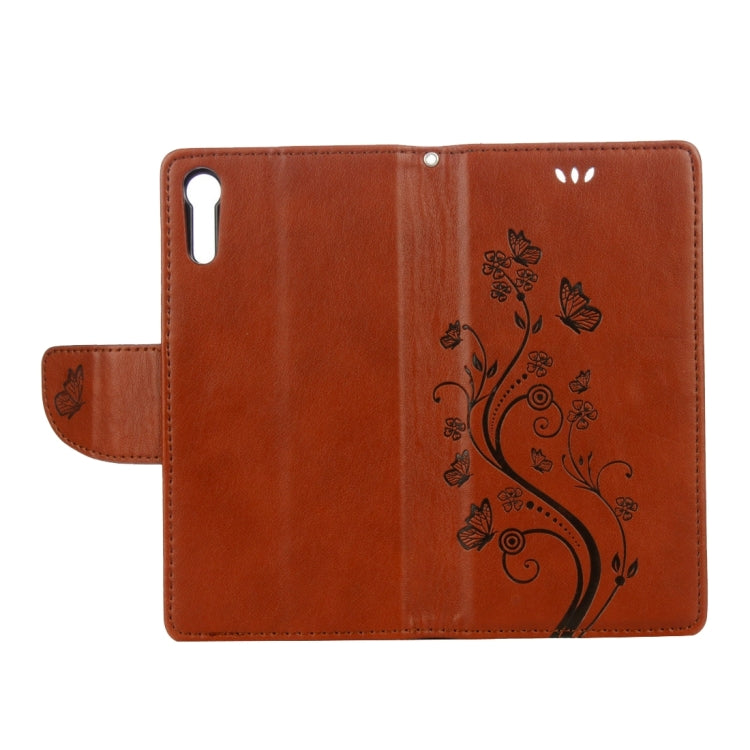 For Sony Xperia XZ Butterflies Love Flowers Embossing Horizontal Flip Leather Case with Holder & Card Slots & Wallet & Lanyard(Brown)