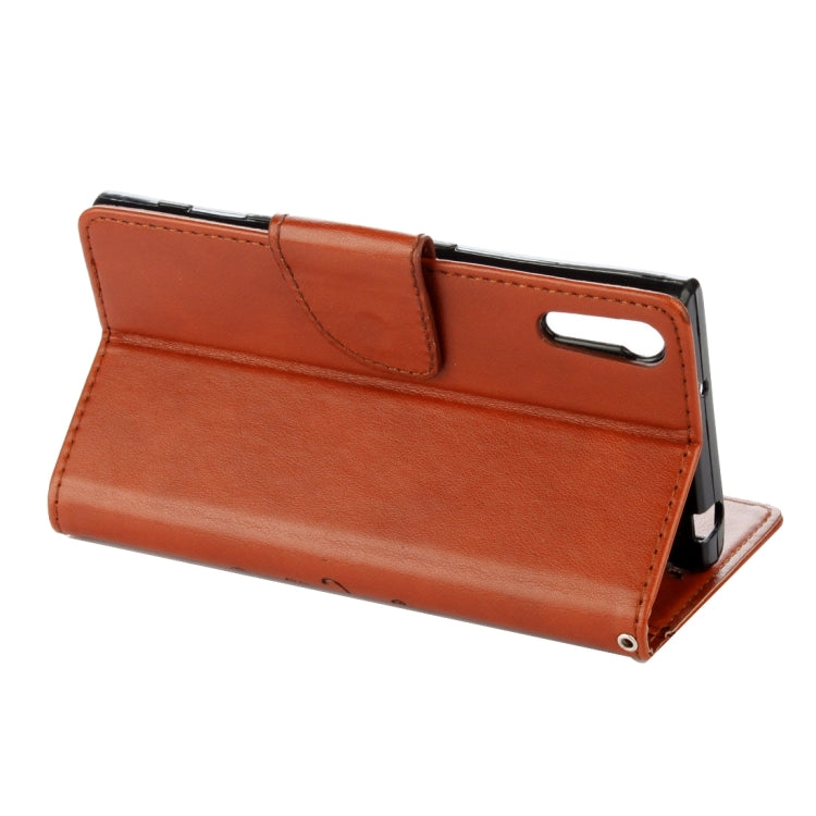 For Sony Xperia XZ Butterflies Love Flowers Embossing Horizontal Flip Leather Case with Holder & Card Slots & Wallet & Lanyard(Brown)