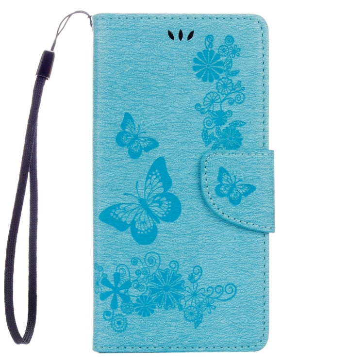 For Lenovo K6 5.0 inch Butterflies Embossing Horizontal Flip Leather Case with Holder & Card Slots & Wallet & Lanyard(Blue)