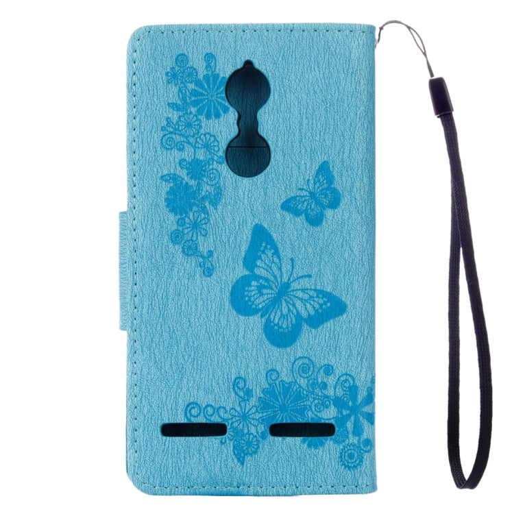 For Lenovo K6 5.0 inch Butterflies Embossing Horizontal Flip Leather Case with Holder & Card Slots & Wallet & Lanyard(Blue)