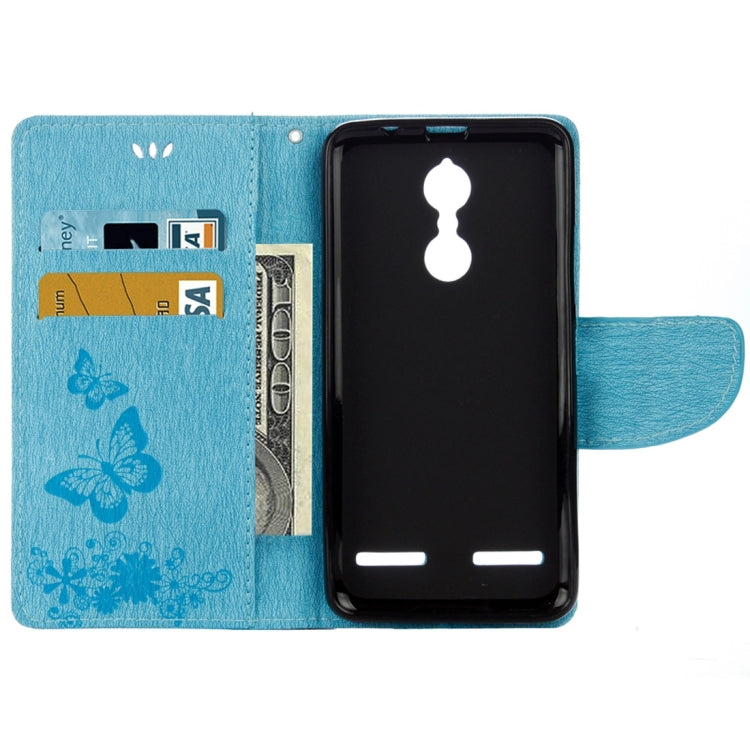 For Lenovo K6 5.0 inch Butterflies Embossing Horizontal Flip Leather Case with Holder & Card Slots & Wallet & Lanyard(Blue)