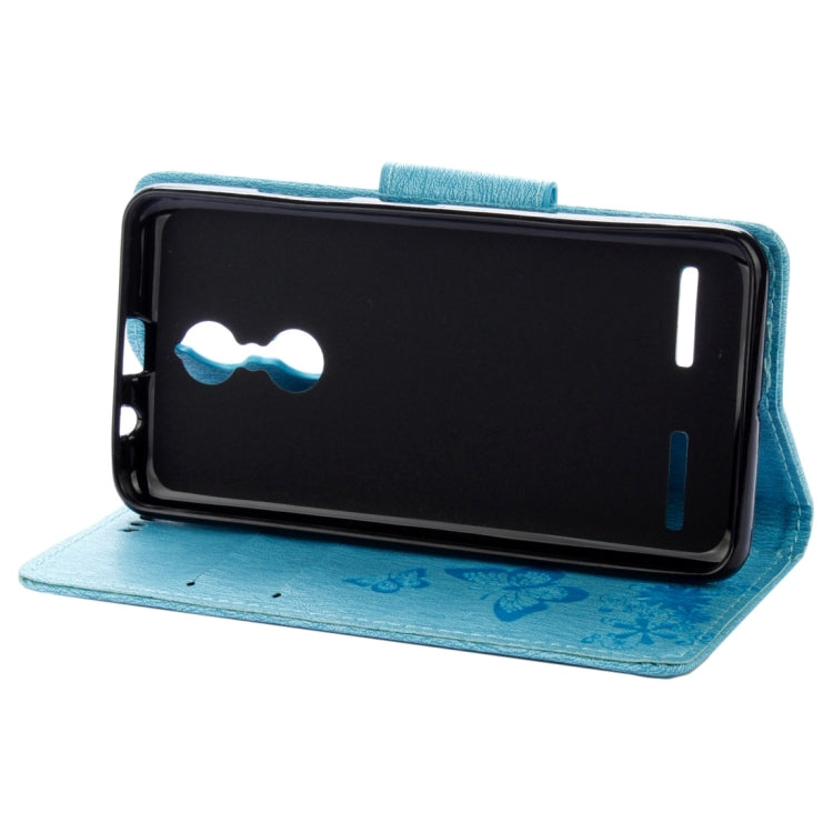 For Lenovo K6 5.0 inch Butterflies Embossing Horizontal Flip Leather Case with Holder & Card Slots & Wallet & Lanyard(Blue)