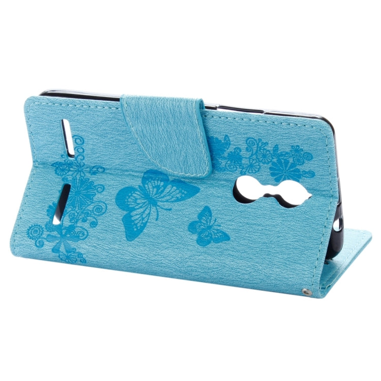 For Lenovo K6 5.0 inch Butterflies Embossing Horizontal Flip Leather Case with Holder & Card Slots & Wallet & Lanyard(Blue)
