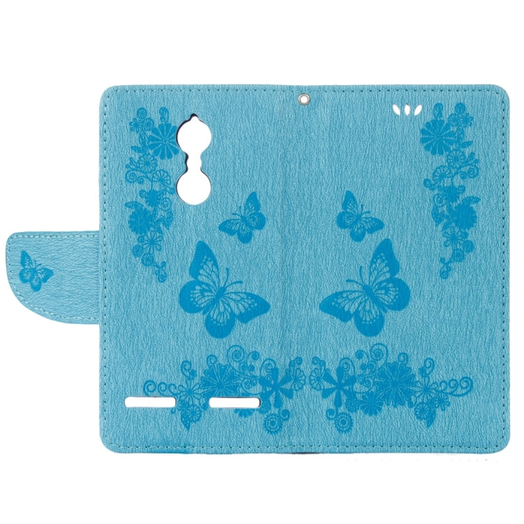 For Lenovo K6 5.0 inch Butterflies Embossing Horizontal Flip Leather Case with Holder & Card Slots & Wallet & Lanyard(Blue)