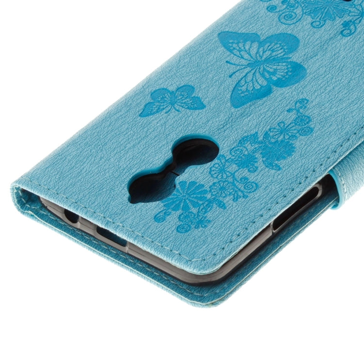 For Lenovo K6 5.0 inch Butterflies Embossing Horizontal Flip Leather Case with Holder & Card Slots & Wallet & Lanyard(Blue)
