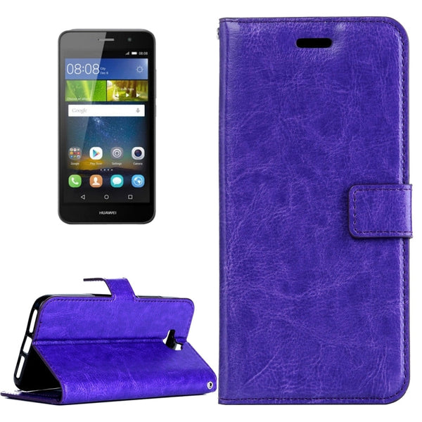 For Huawei Y6 Pro Crazy Horse Texture Horizontal Flip Leather Case with Magnetic Buckle & Holder & Card Slots & Wallet & Photo Frame(Purple)