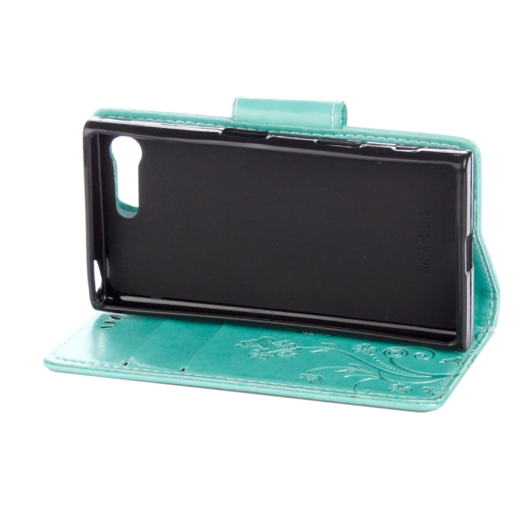 For Sony Xperia X Compact Butterflies Love Flowers Embossing Horizontal Flip Leather Case with Holder & Card Slots & Wallet & Lanyard(Green)
