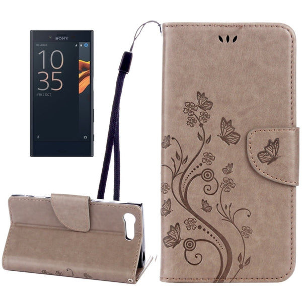 For Sony Xperia X Compact Butterflies Love Flowers Embossing Horizontal Flip Leather Case with Holder & Card Slots & Wallet & Lanyard(Light Brown)