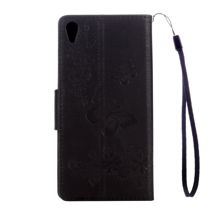 For Sony Xperia XA Ultra Butterflies Embossing Horizontal Flip Leather Case with Holder & Card Slots & Wallet & Lanyard(Black)
