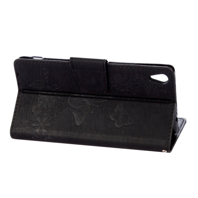 For Sony Xperia XA Ultra Butterflies Embossing Horizontal Flip Leather Case with Holder & Card Slots & Wallet & Lanyard(Black)