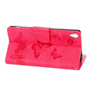 For Sony Xperia XA Ultra Butterflies Embossing Horizontal Flip Leather Case with Holder & Card Slots & Wallet & Lanyard(Magenta)