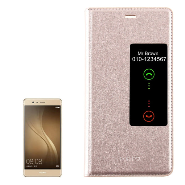 For Huawei P9 Horizontal Flip Leather Case with Touch Call Display ID & Sleep / Wake-up Function(Gold)