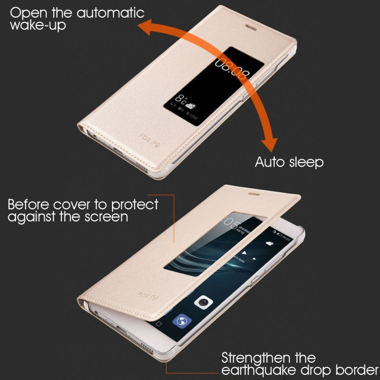 For Huawei P9 Horizontal Flip Leather Case with Touch Call Display ID & Sleep / Wake-up Function(Gold)