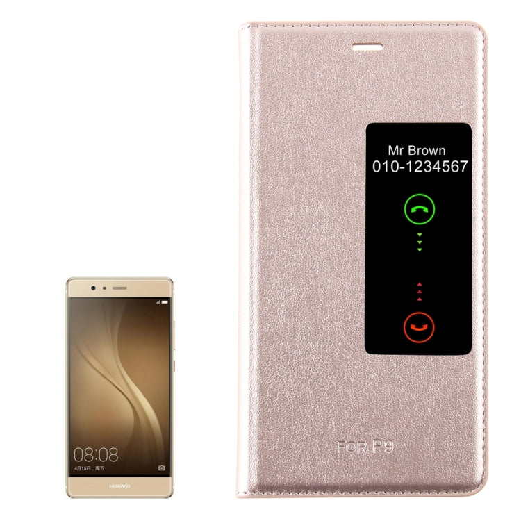 For Huawei P9 Horizontal Flip Leather Case with Touch Call Display ID & Sleep / Wake-up Function(Gold)