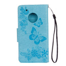 For Motorola Moto G5 Plus Pressed Flowers Butterfly Pattern Horizontal Flip Leather Case with Holder & Card Slots & Wallet(Blue)