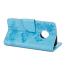 For Motorola Moto G5 Plus Pressed Flowers Butterfly Pattern Horizontal Flip Leather Case with Holder & Card Slots & Wallet(Blue)