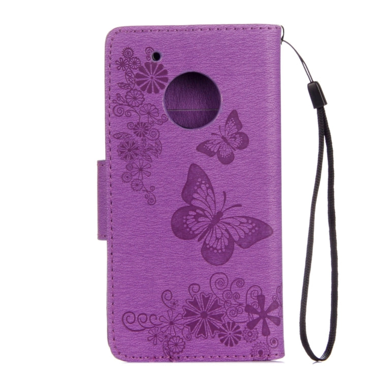 For Motorola Moto G5 Plus Pressed Flowers Butterfly Pattern Horizontal Flip Leather Case with Holder & Card Slots & Wallet(Purple)