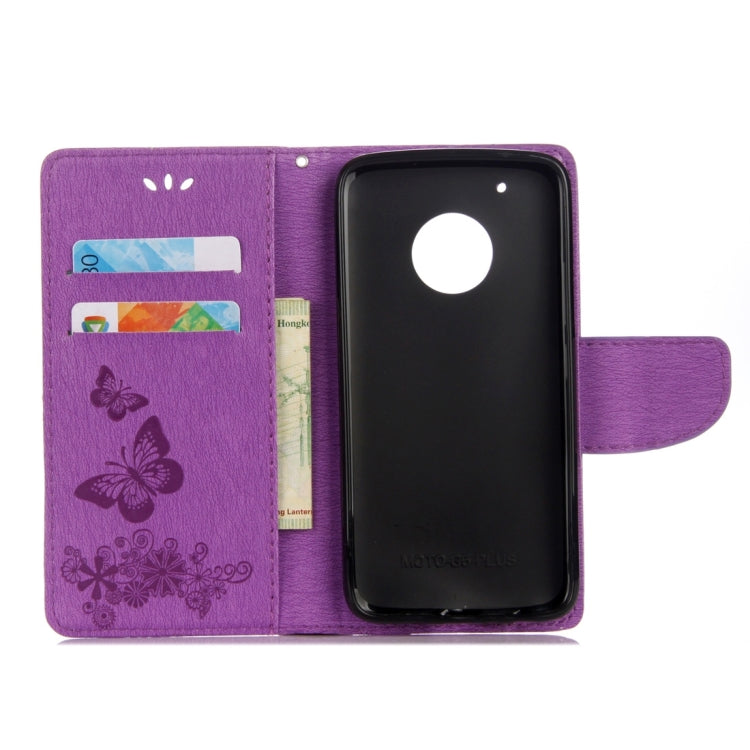 For Motorola Moto G5 Plus Pressed Flowers Butterfly Pattern Horizontal Flip Leather Case with Holder & Card Slots & Wallet(Purple)