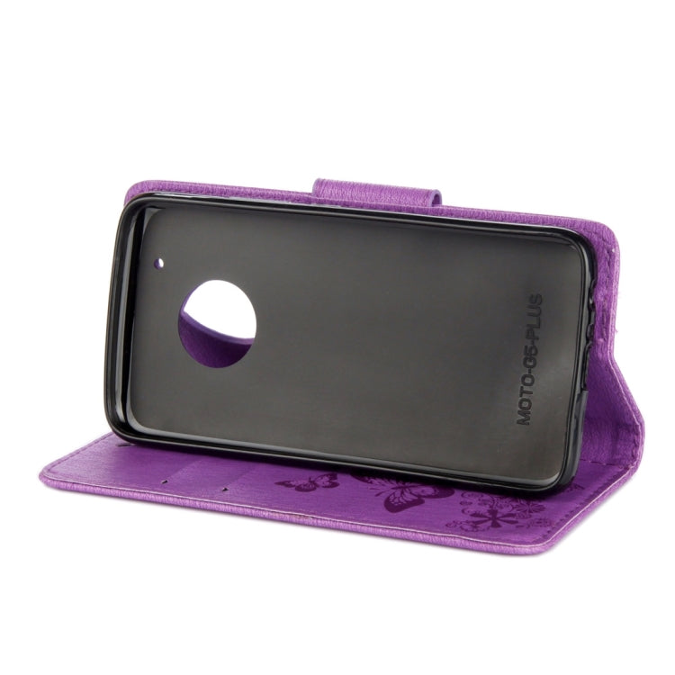 For Motorola Moto G5 Plus Pressed Flowers Butterfly Pattern Horizontal Flip Leather Case with Holder & Card Slots & Wallet(Purple)