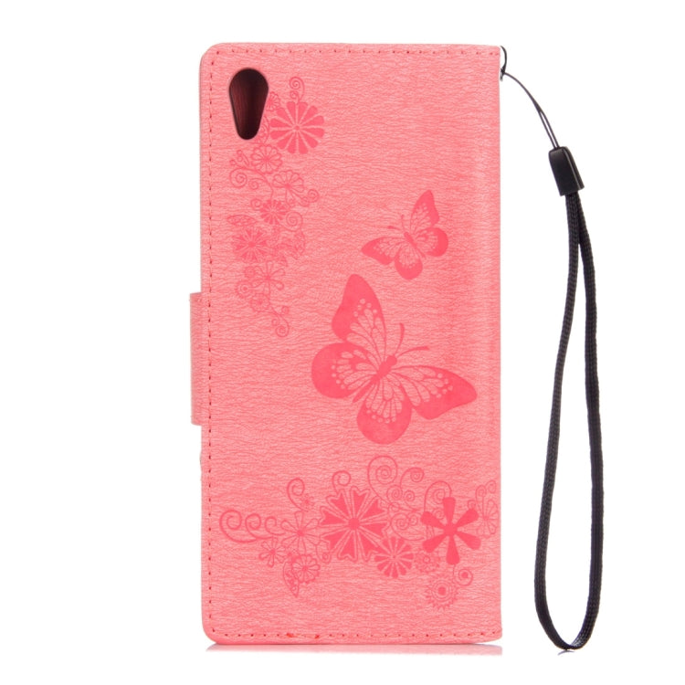For Sony Xperia XA1 Pressed Flowers Butterfly Pattern Horizontal Flip Leather Case with Holder & Card Slots & Wallet(Pink)