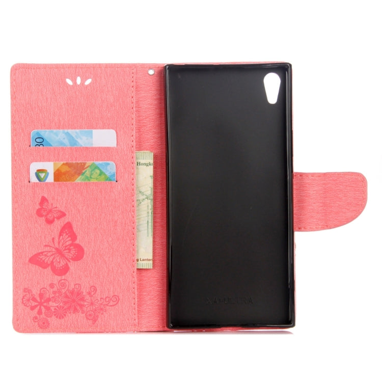 For Sony Xperia XA1 Pressed Flowers Butterfly Pattern Horizontal Flip Leather Case with Holder & Card Slots & Wallet(Pink)