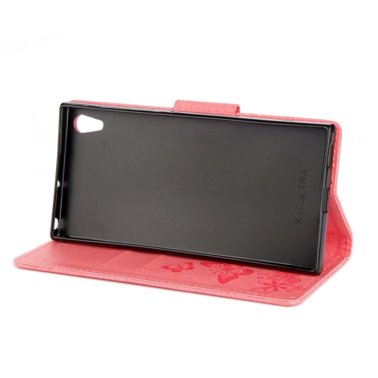 For Sony Xperia XA1 Pressed Flowers Butterfly Pattern Horizontal Flip Leather Case with Holder & Card Slots & Wallet(Pink)